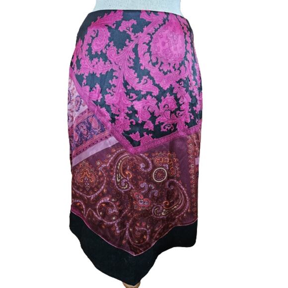 Vintage Dresses & Skirts - Burgendy High Low Paisley Midi Skirt Size 8